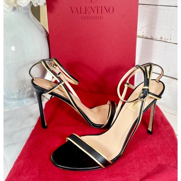 Valentino Garavani Shoes - Valentino Garavani Black Leather Strappy Stiletto Sandals